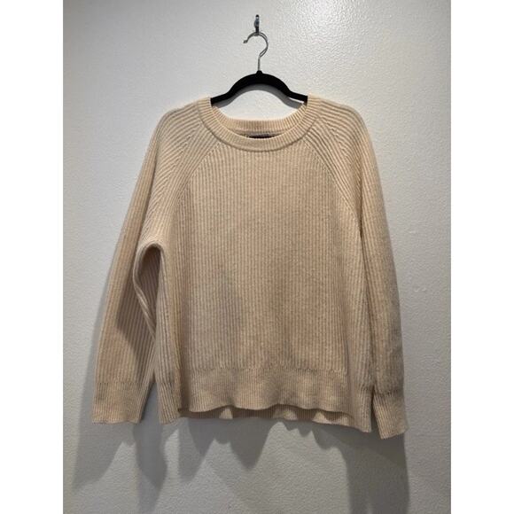 J.Crew Cashmere Sweater Ribbed Crewneck Oversized Women’s Size Medium Cream - Picture 1 of 7
